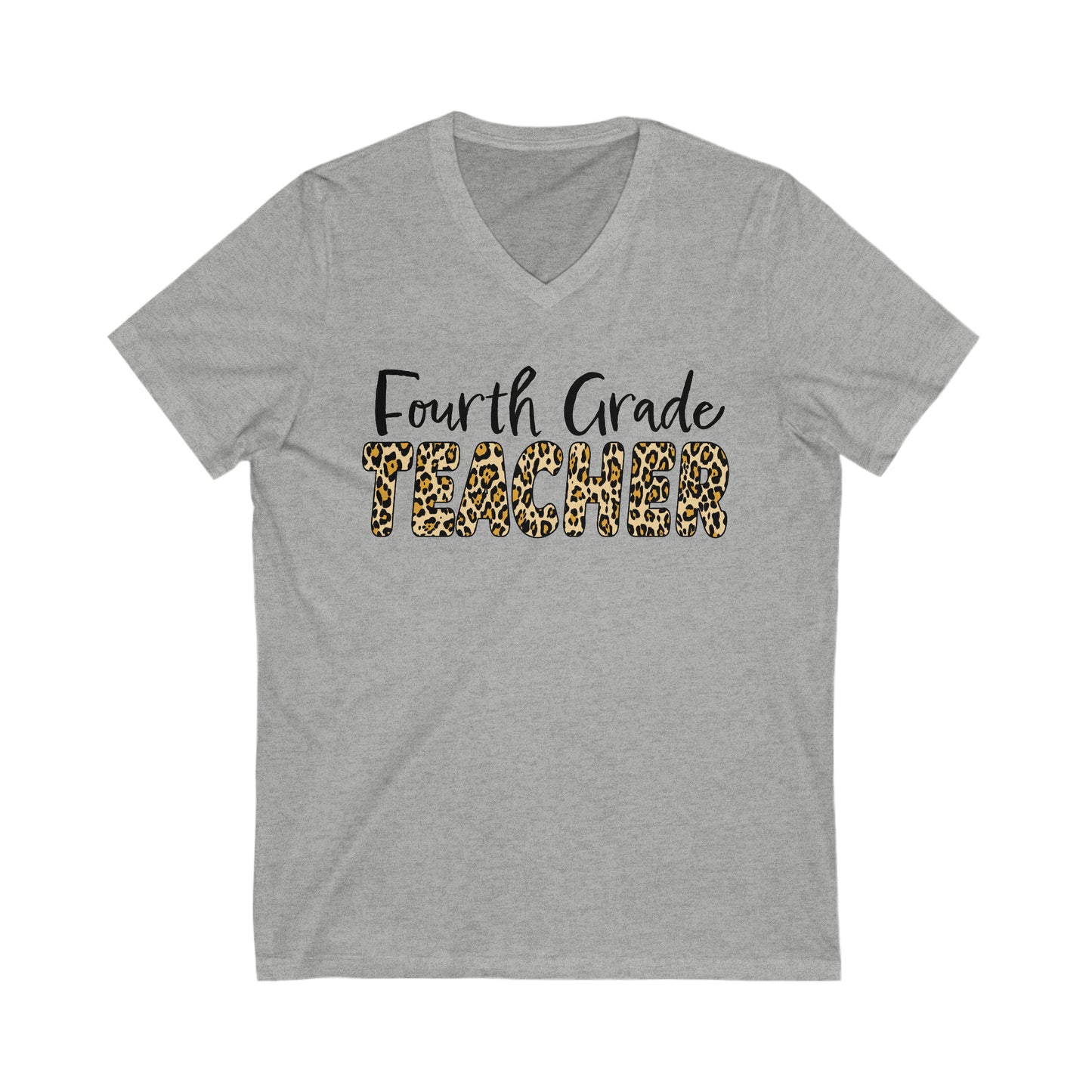 Fourth Grade TEACHER in Leopard print - V-Neck Tee