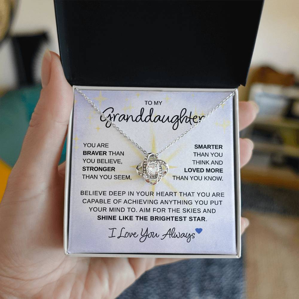 To My Granddaughter - You Are Braver - Love Knot Necklace - Gift for Birthday, Christmas, or Special Occasion