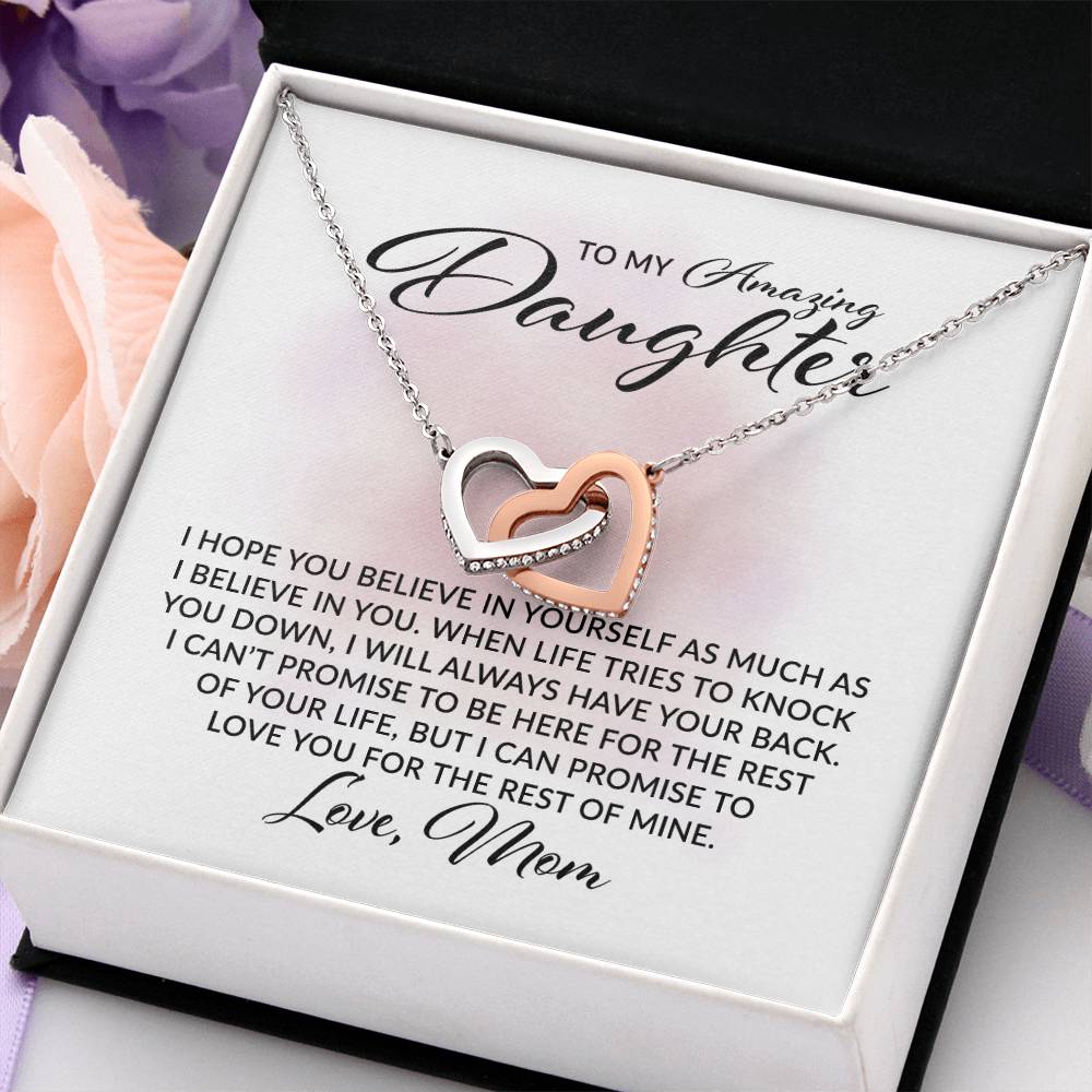 To My Amazing Daughter - I Believe in You, Love Mom - Interlocking Hearts Necklace - Gift for Birthday, Christmas, or Special Occasion
