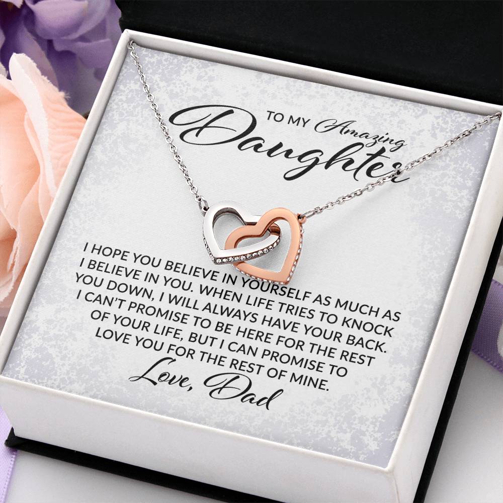 To My Amazing Daughter - I Believe in You, Love, Dad - Interlocking Hearts Necklace - Gift for Birthday, Christmas, or Special Occasion