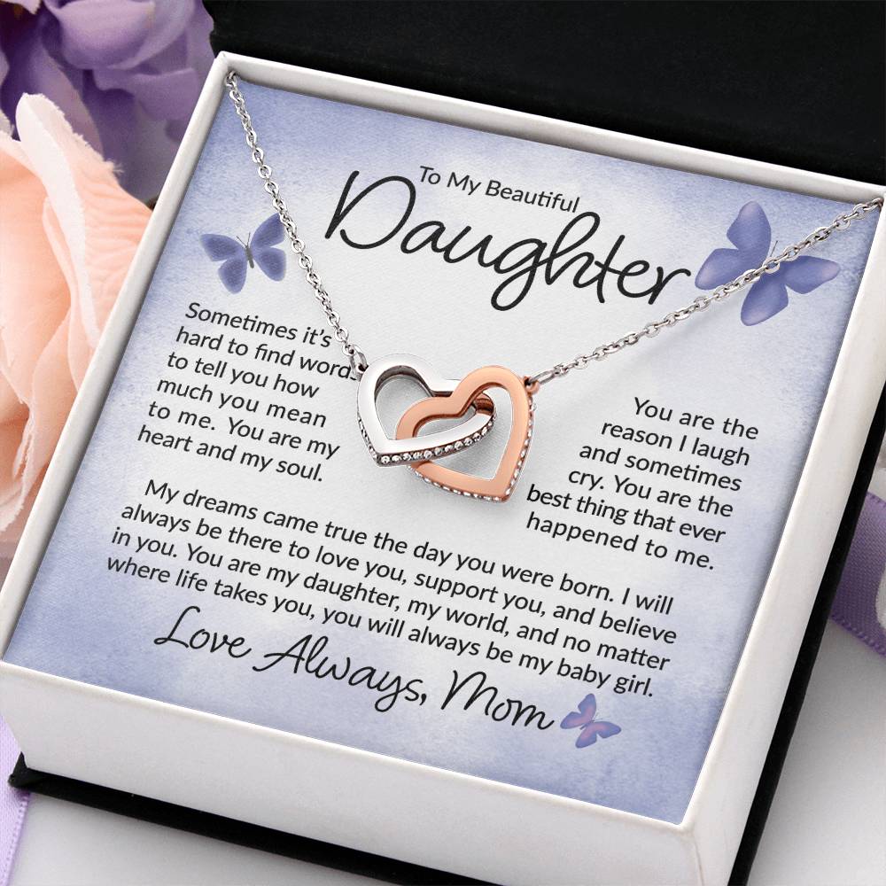 To My Beautiful Daughter - You Are My Heart - Interlocking Hearts Necklace - Gift for Birthday, Christmas, or Special Occasion