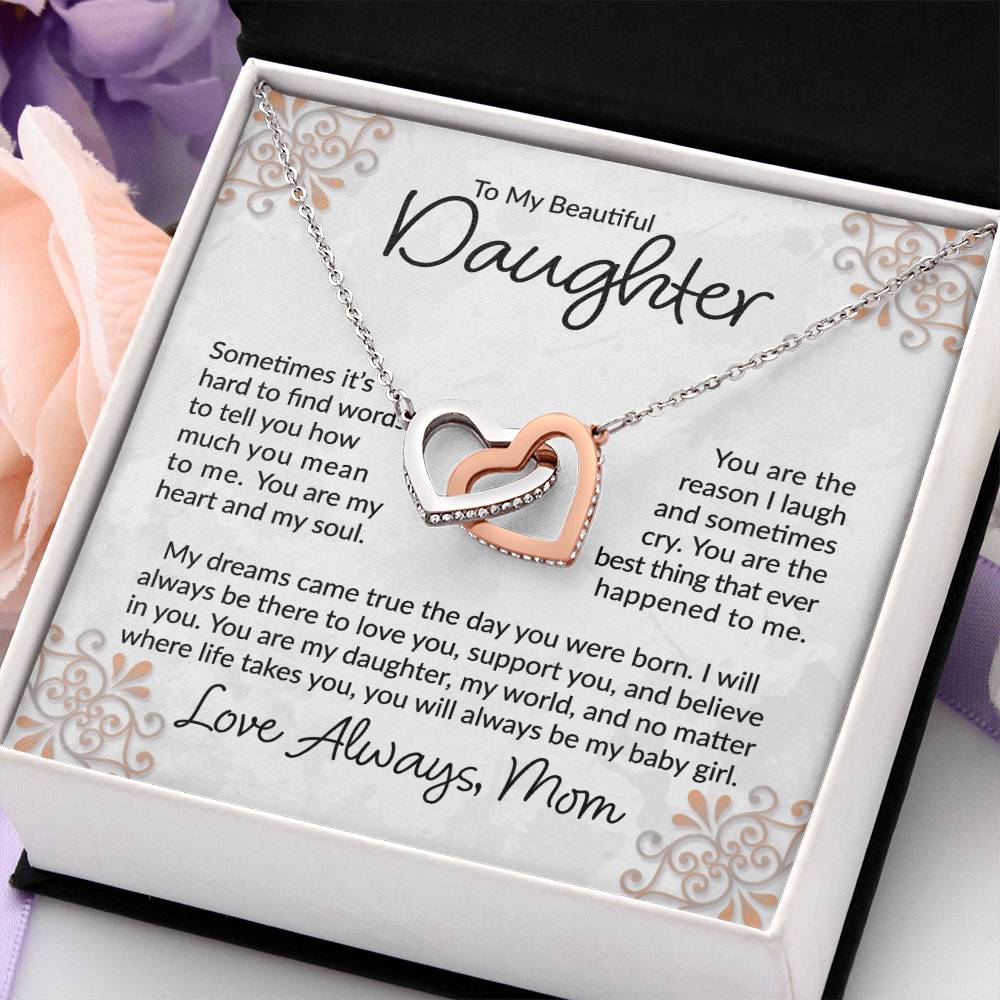 To My Beautiful Daughter - You Are The Best Thing - Interlocking Hearts Necklace - Gift for Birthday, Christmas, or Special Occasion