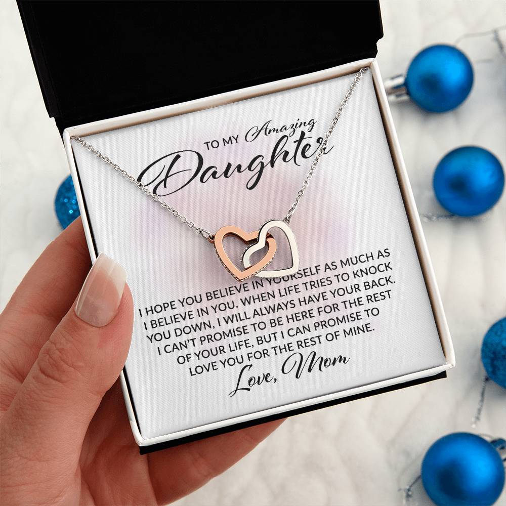 To My Amazing Daughter - I Believe in You, Love Mom - Interlocking Hearts Necklace - Gift for Birthday, Christmas, or Special Occasion