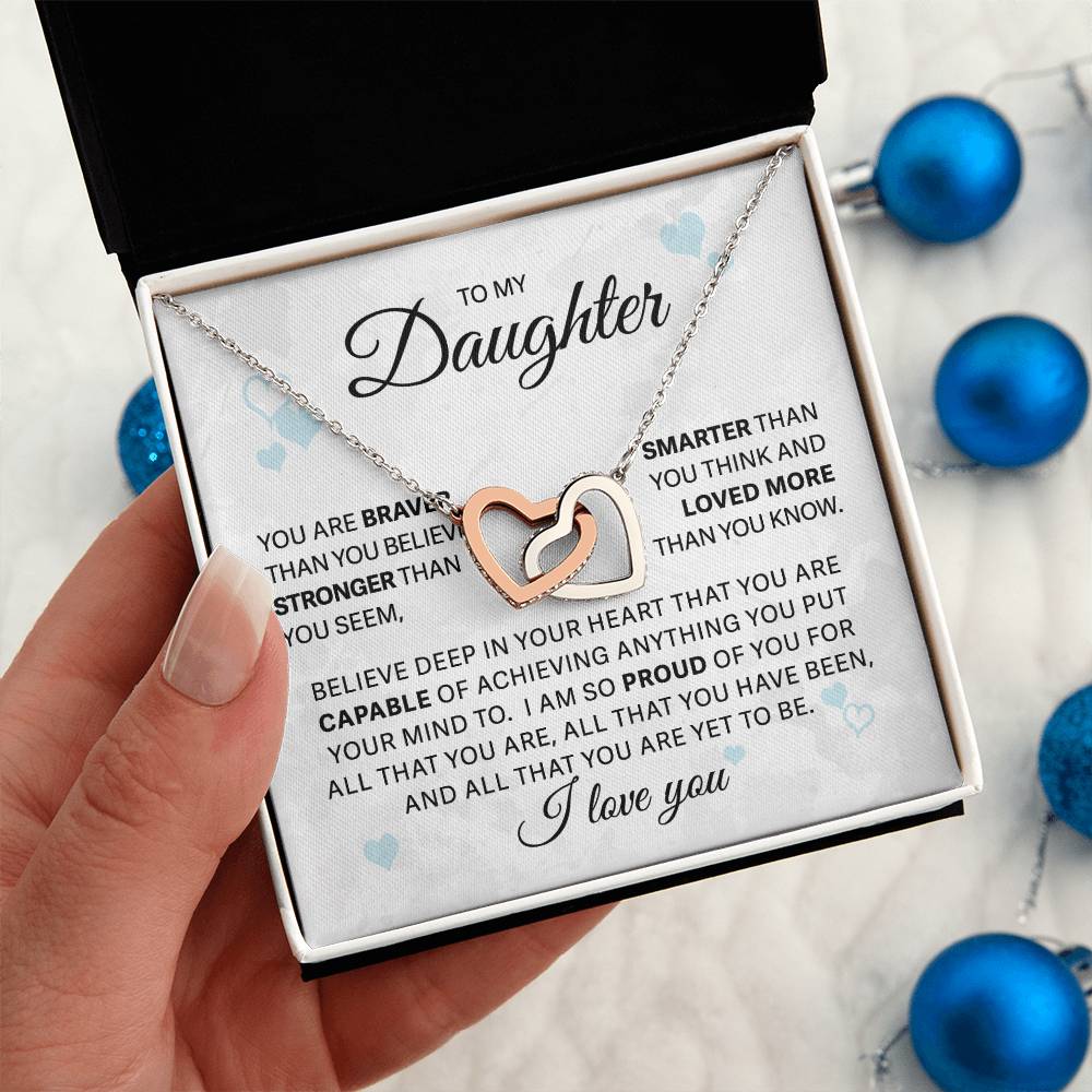 To My Daughter - Loved More Than You Know - Interlocking Hearts Necklace - Gift for Birthday, Christmas, or Special Occasion