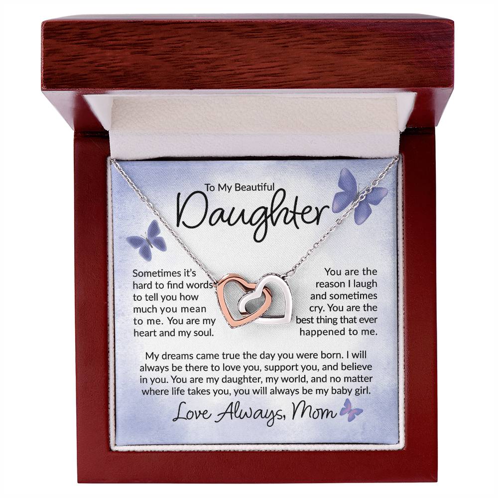 To My Beautiful Daughter - You Are My Heart - Interlocking Hearts Necklace - Gift for Birthday, Christmas, or Special Occasion