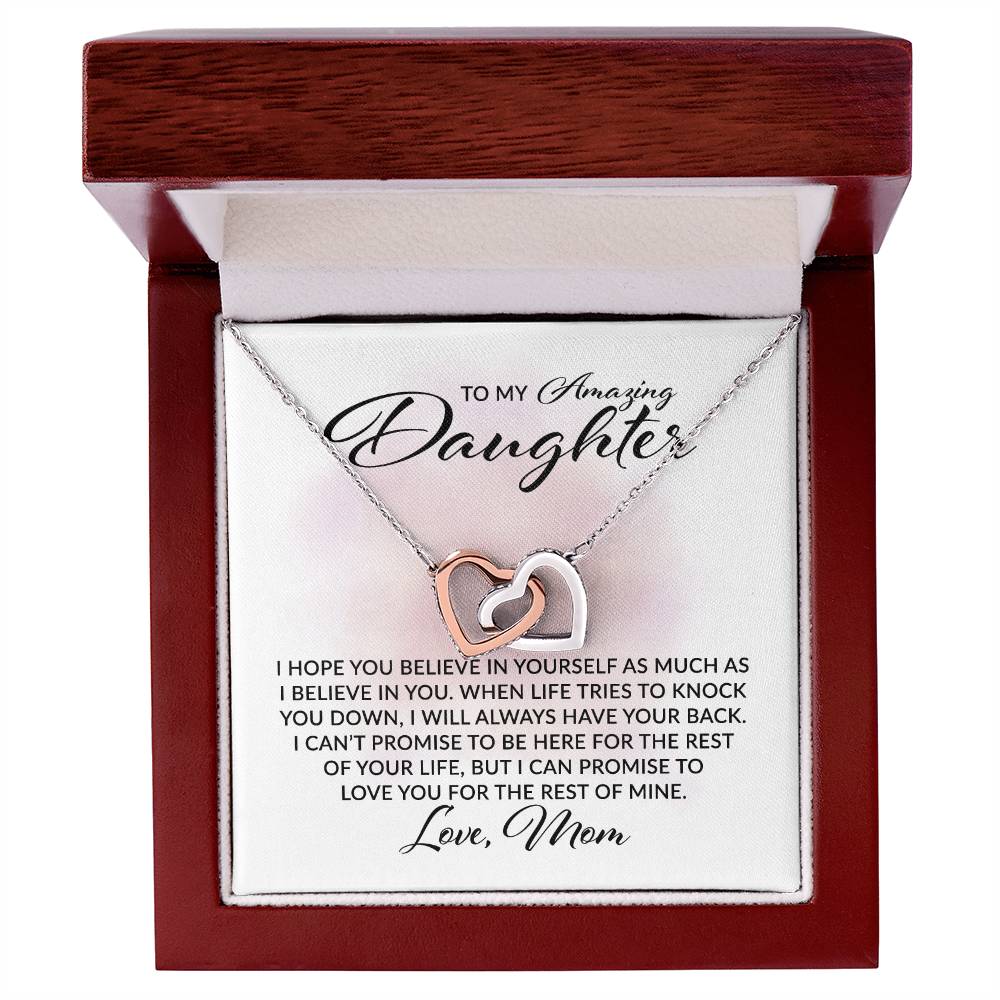 To My Amazing Daughter - I Believe in You, Love Mom - Interlocking Hearts Necklace - Gift for Birthday, Christmas, or Special Occasion