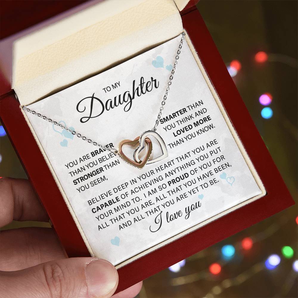 To My Daughter - Loved More Than You Know - Interlocking Hearts Necklace - Gift for Birthday, Christmas, or Special Occasion