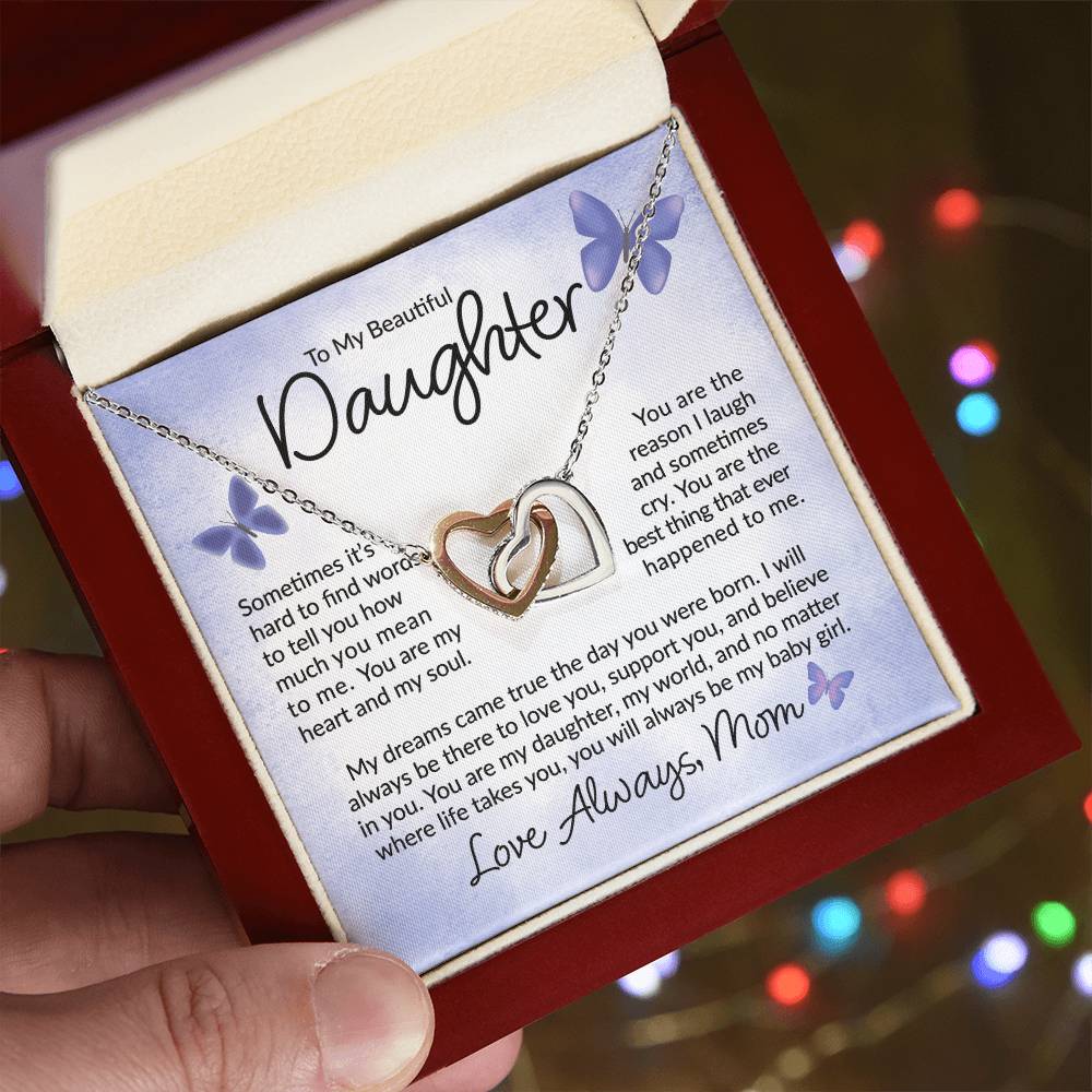 To My Beautiful Daughter - You Are My Heart - Interlocking Hearts Necklace - Gift for Birthday, Christmas, or Special Occasion