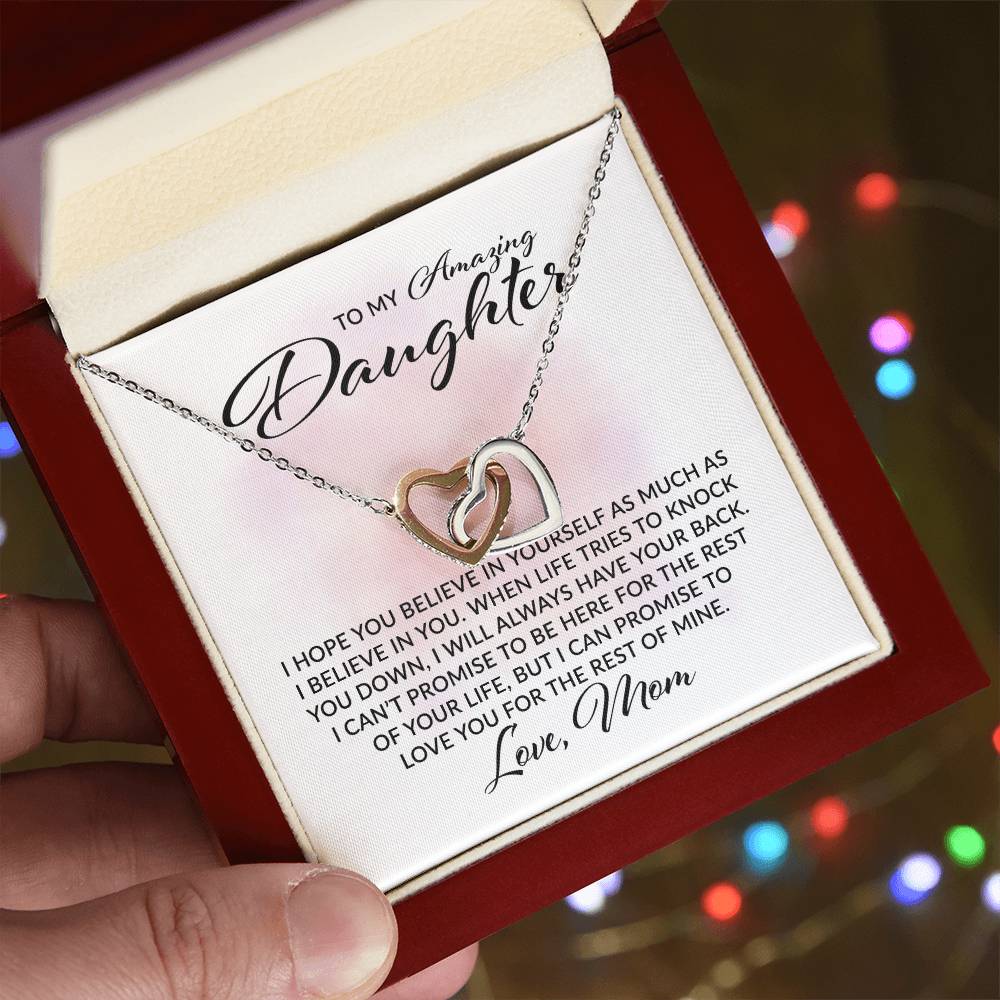 To My Amazing Daughter - I Believe in You, Love Mom - Interlocking Hearts Necklace - Gift for Birthday, Christmas, or Special Occasion