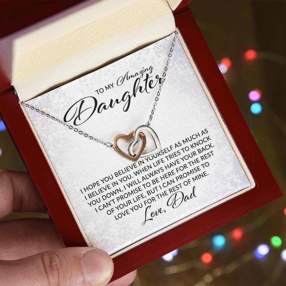 To My Amazing Daughter - I Believe in You, Love, Dad - Interlocking Hearts Necklace - Gift for Birthday, Christmas, or Special Occasion