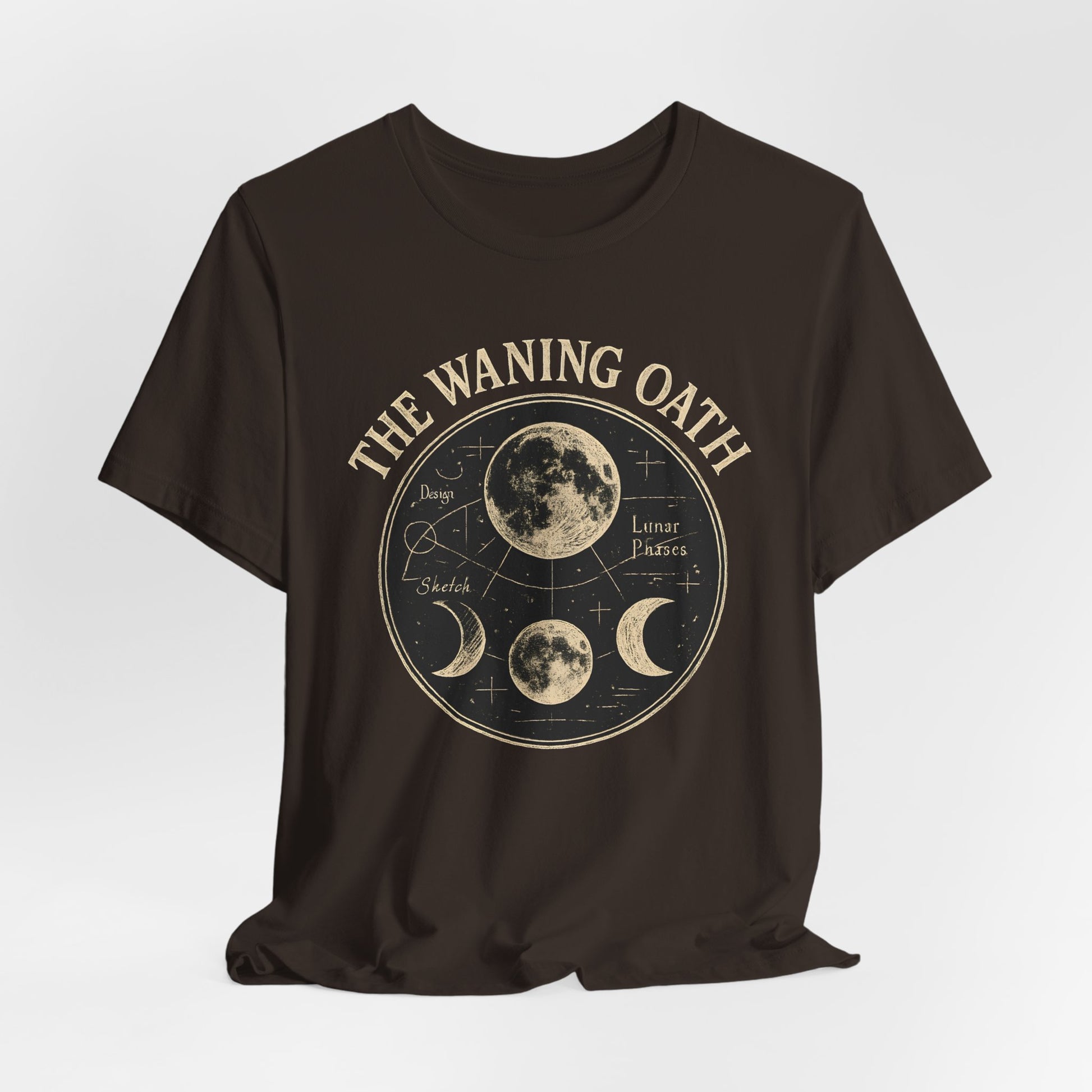 Black t-shirt with 'The Waning Oath' graphic design on a white background