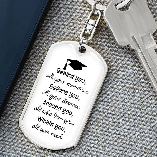 Dog Tag Keychain - Graduation Cap - Memories - Gift for Graduation, Birthday or Holiday