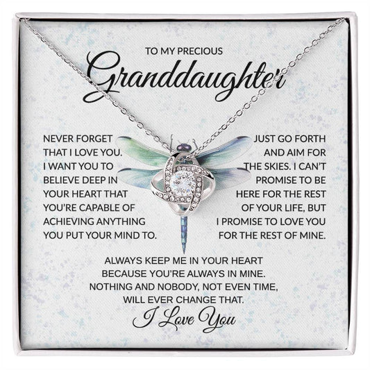 To My Granddaughter  - Never Forget - Dragonfly - Love Knot Necklace - Gift for Birthday, Christmas, or Special Occasion